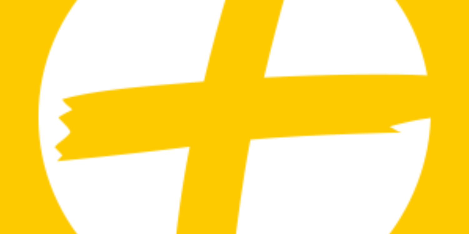 Das Logo der Diözese Graz-Seckau / Ein weißer Kreis in dessen Mitte ein gelbes Kreuz zu sehen ist.